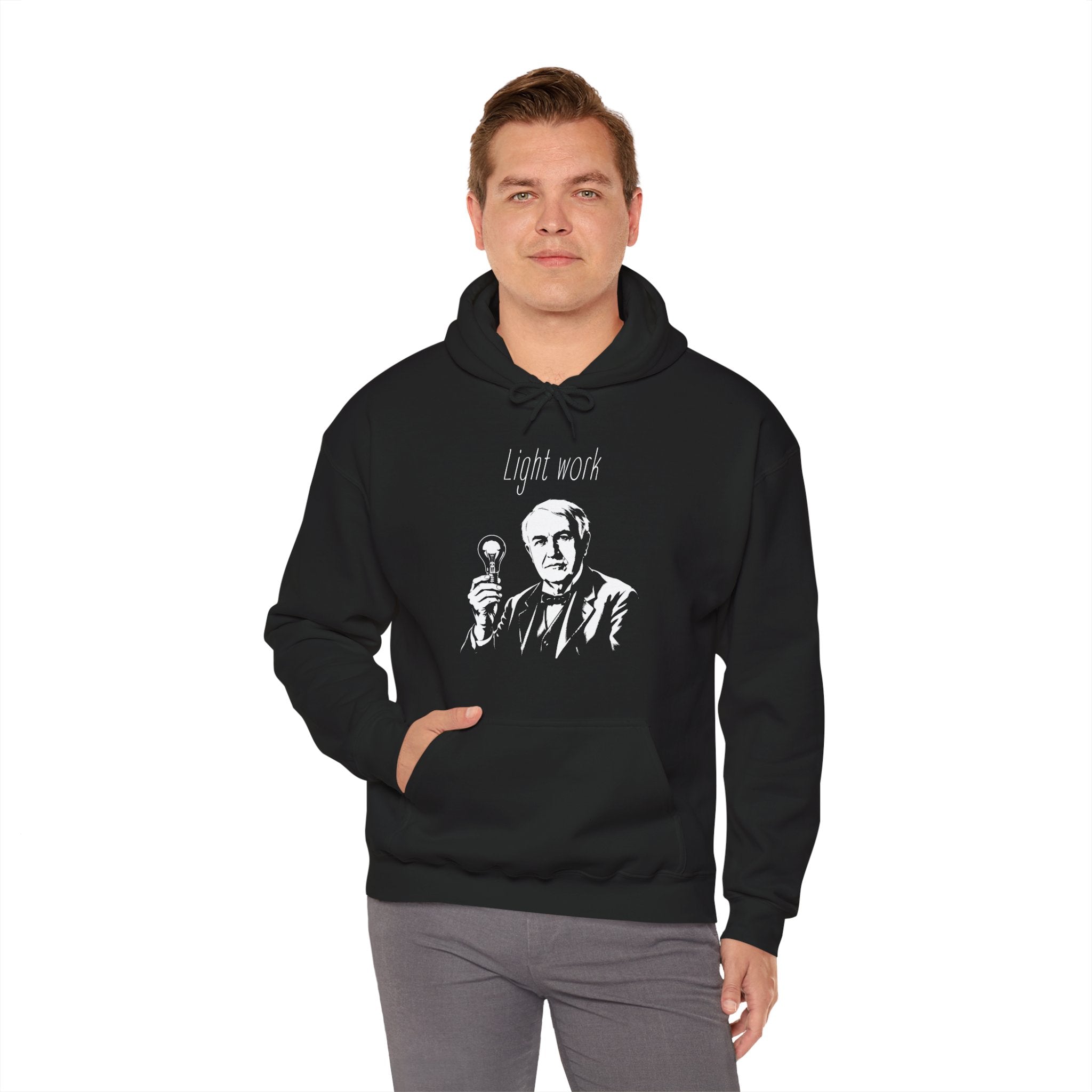 Thomas Edison Light Work Hoodie — Vintage Inventor Graphic Hooded Sweatshirt