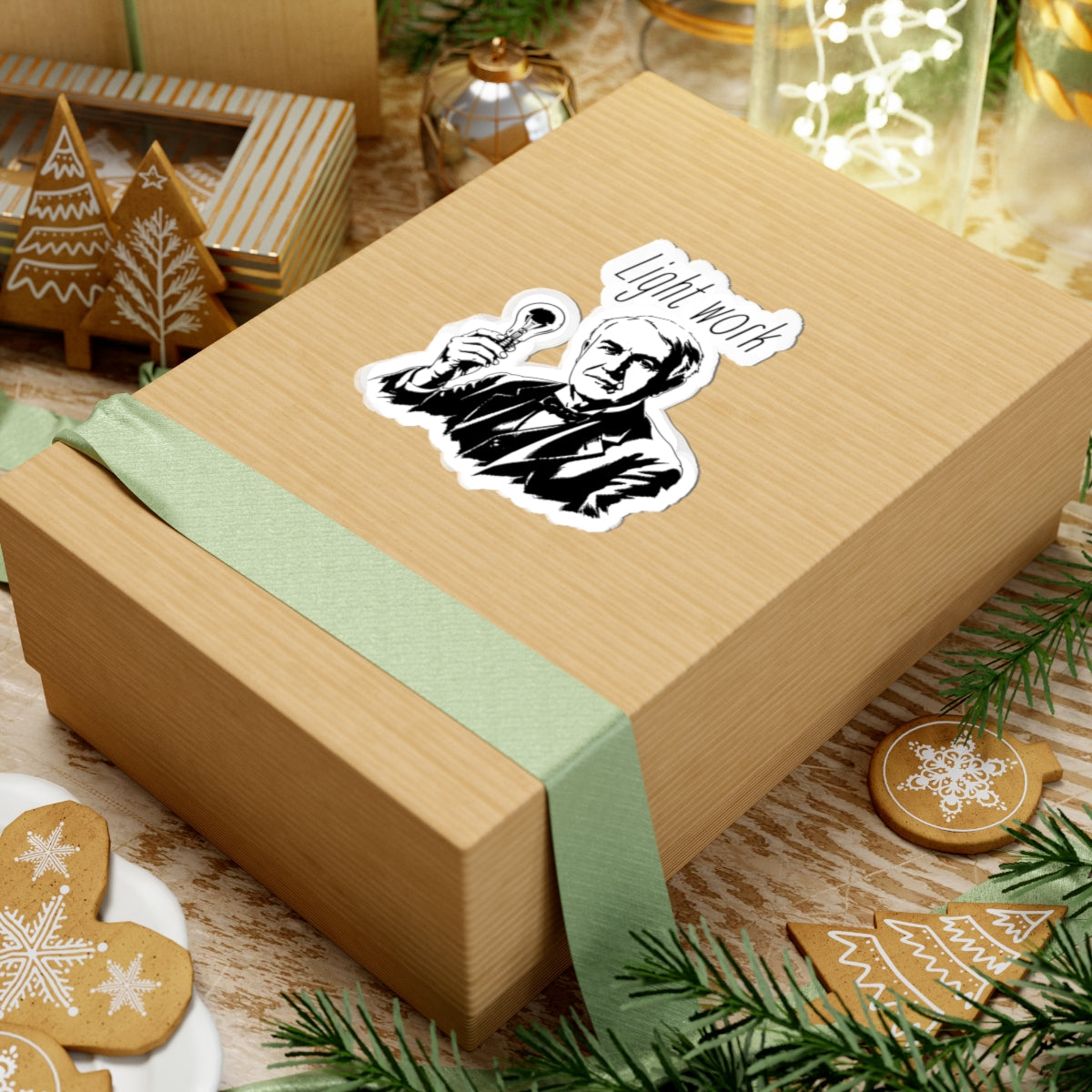 Light Work Sticker — Vintage Edison Illustration Laptop Decal